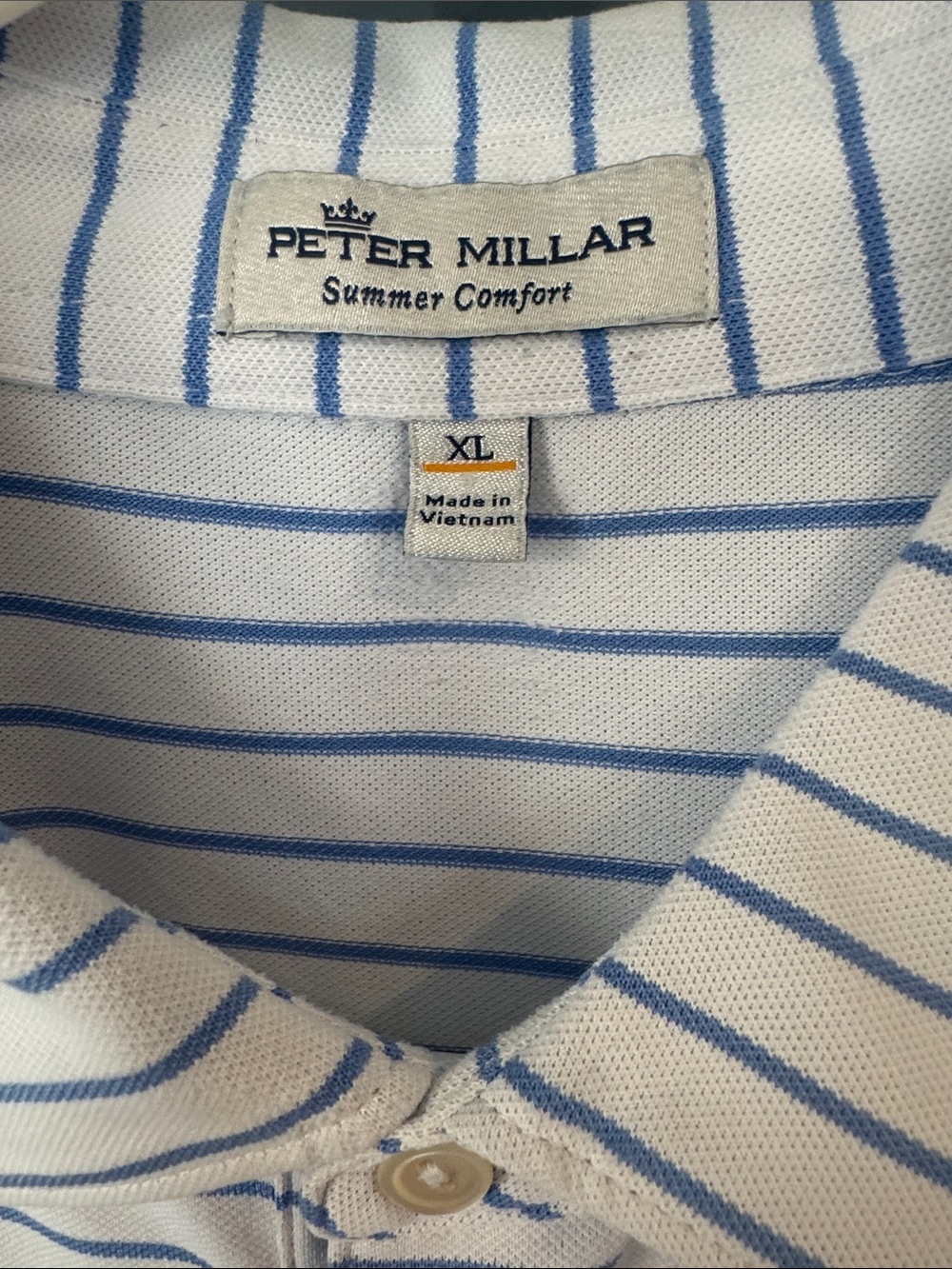 Peter Millar summer comfort polo- white and blue stripe-men’s XL